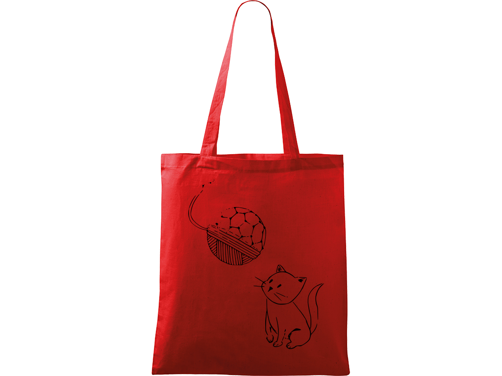 Ručně malovaná menší plátěná taška - Kotě s Fullerenem Barva tašky: ČERVENÁ, Barva motivu: ČERNÁ