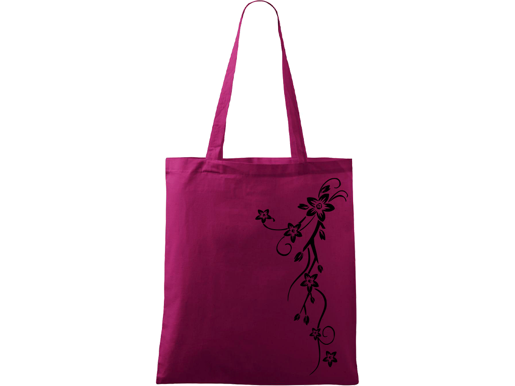 Ručně malovaná menší plátěná taška - Květiny Barva tašky: RŮŽOVÁ, Barva motivu: ČERNÁ