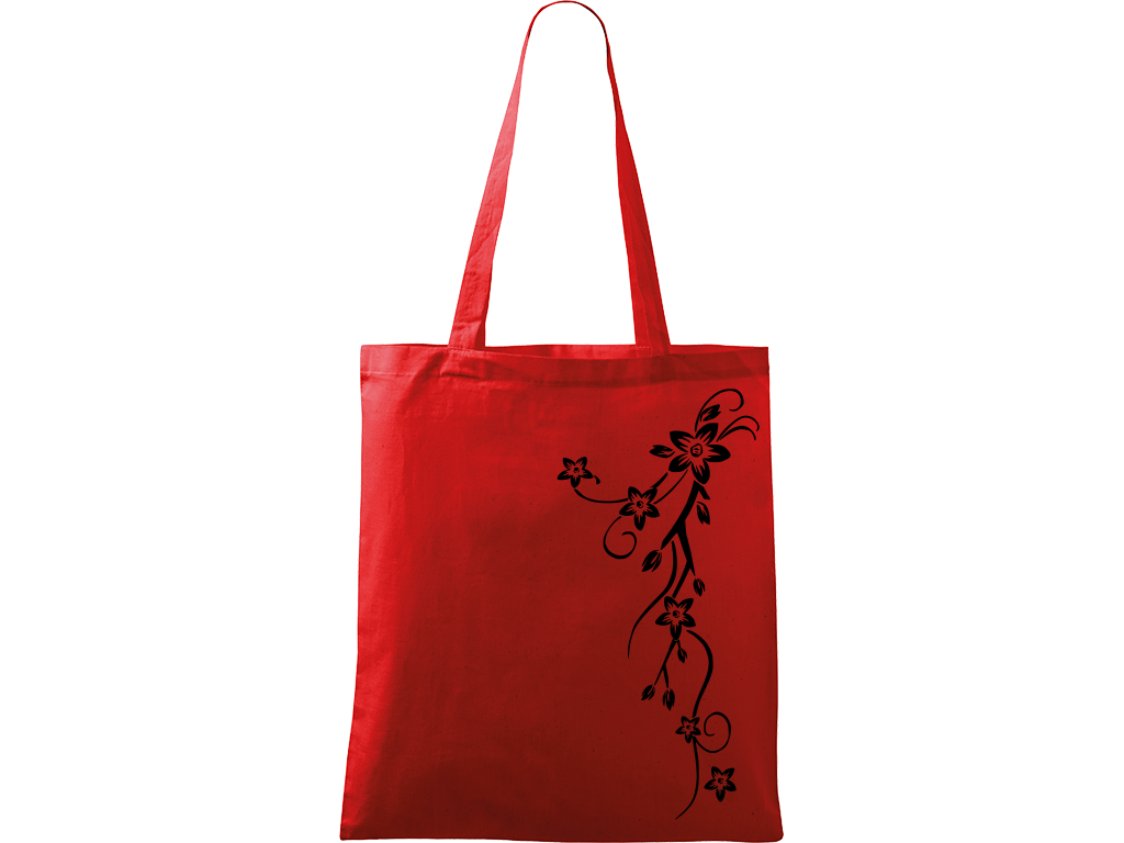 Ručně malovaná menší plátěná taška - Květiny Barva tašky: ČERVENÁ, Barva motivu: ČERNÁ