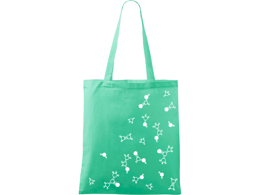 Ručně malovaná menší plátěná taška - Molekuly Barva tašky: SVĚTLE ZELENÁ, Barva motivu: BÍLÁ