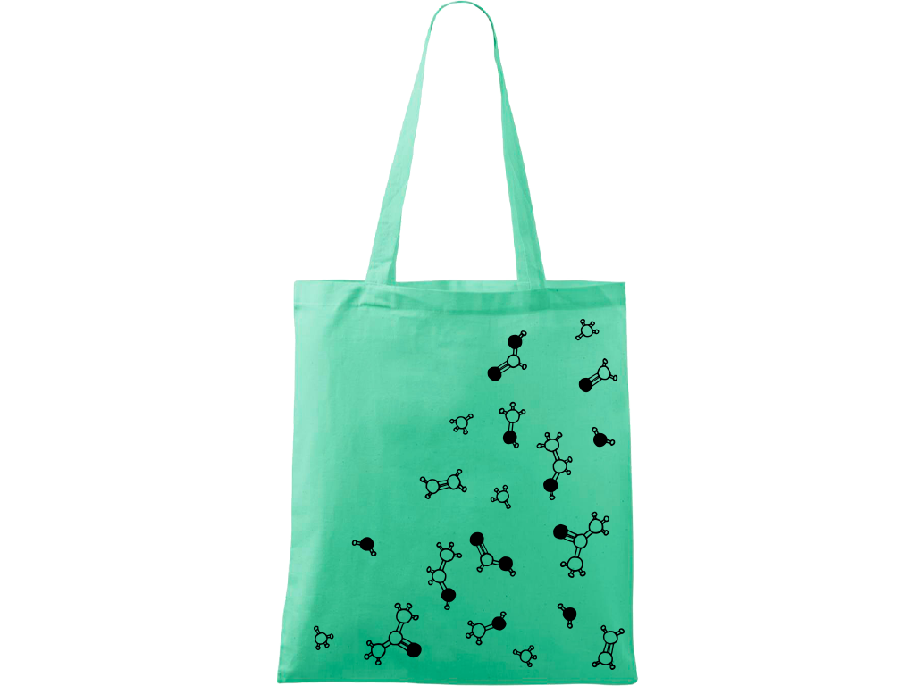 Ručně malovaná menší plátěná taška - Molekuly Barva tašky: SVĚTLE ZELENÁ, Barva motivu: ČERNÁ