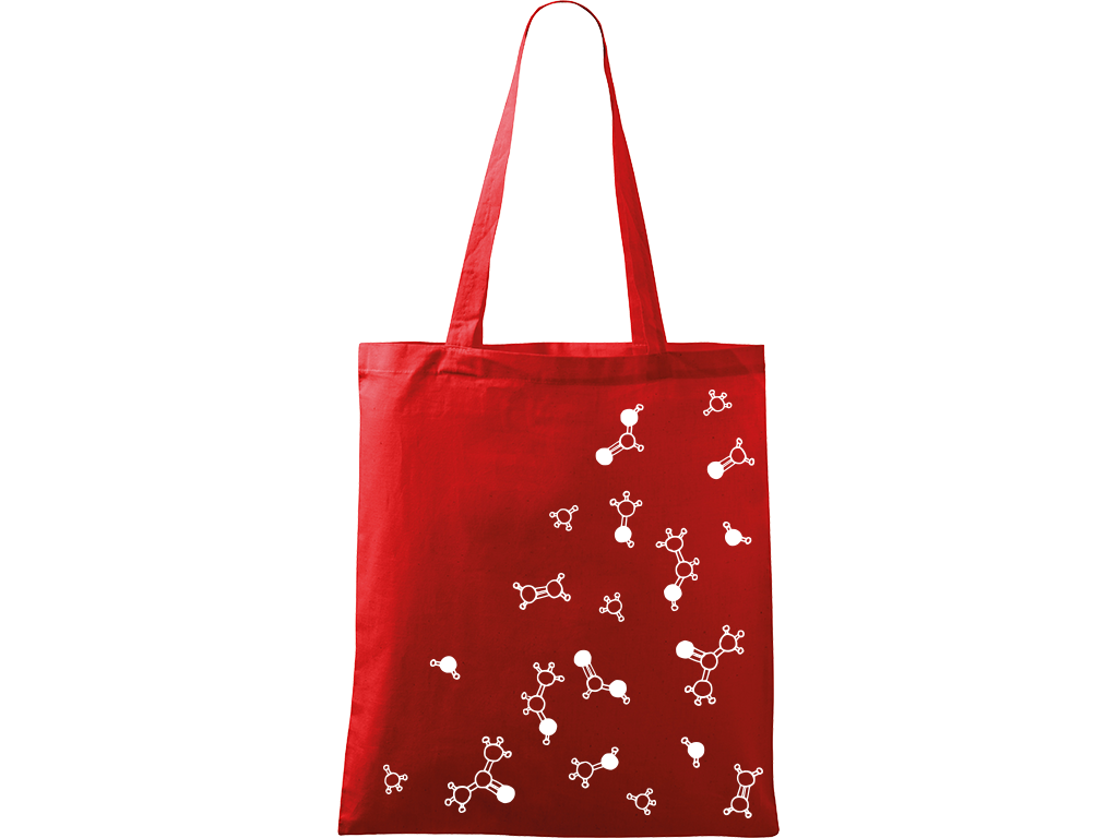 Ručně malovaná menší plátěná taška - Molekuly Barva tašky: ČERVENÁ, Barva motivu: BÍLÁ