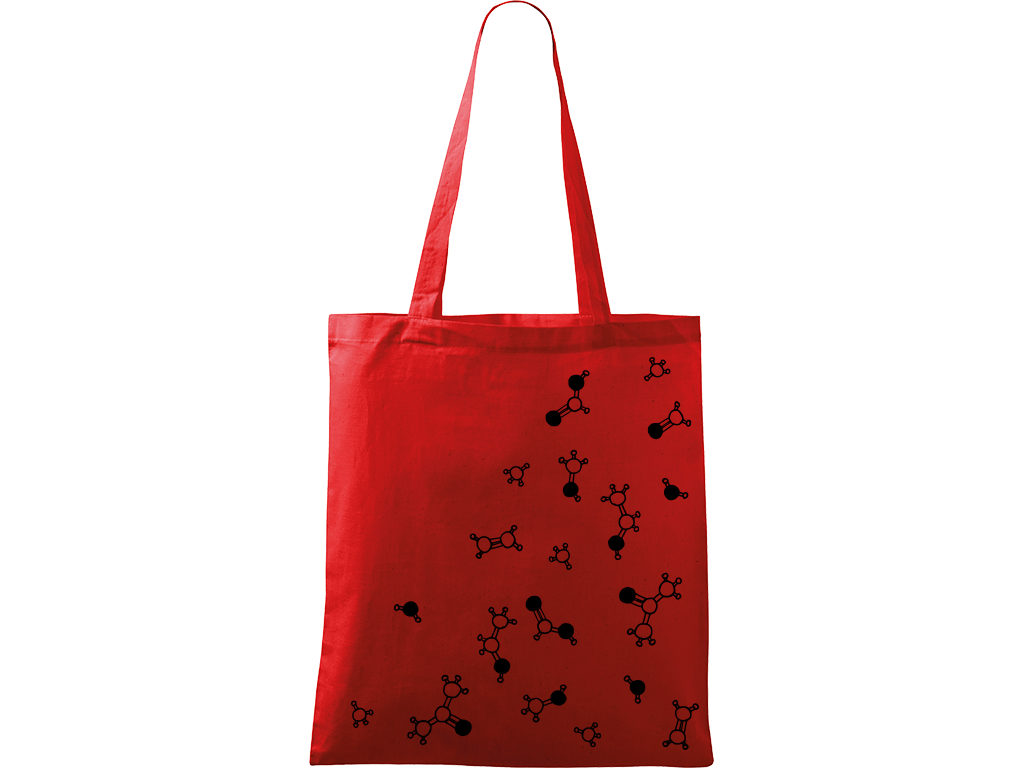 Ručně malovaná menší plátěná taška - Molekuly Barva tašky: ČERVENÁ, Barva motivu: ČERNÁ