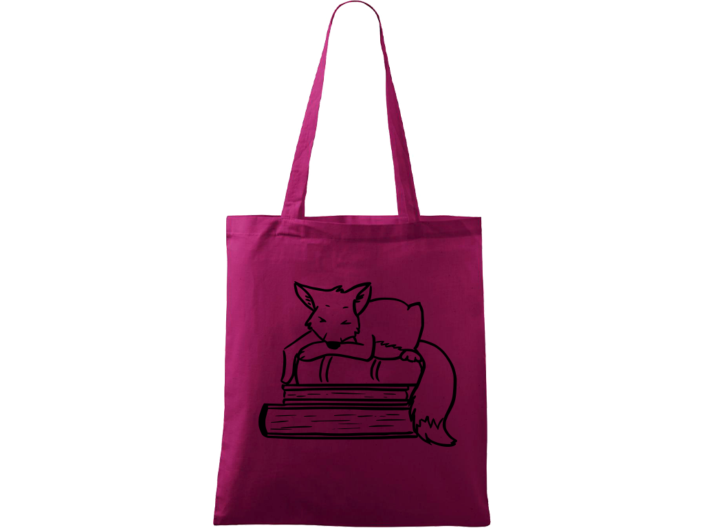 Ručně malovaná menší plátěná taška - Liška na knihách Barva tašky: RŮŽOVÁ, Barva motivu: ČERNÁ