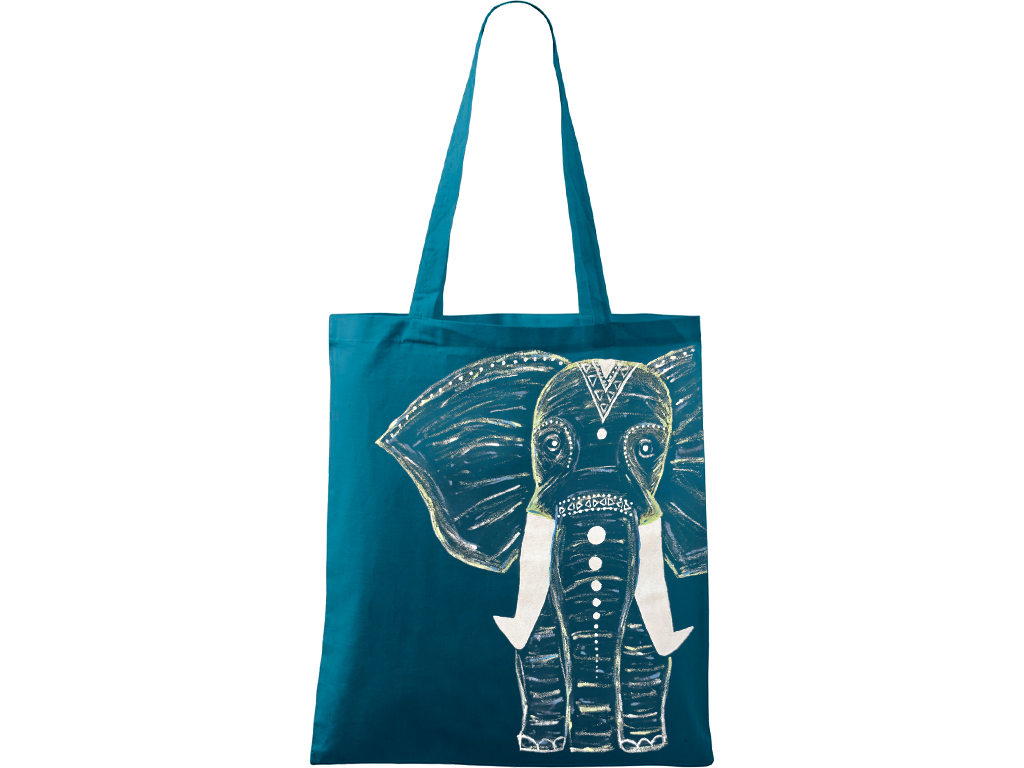 Ručně malovaná menší plátěná taška - Slon Barva tašky: PETROLEJOVÁ
