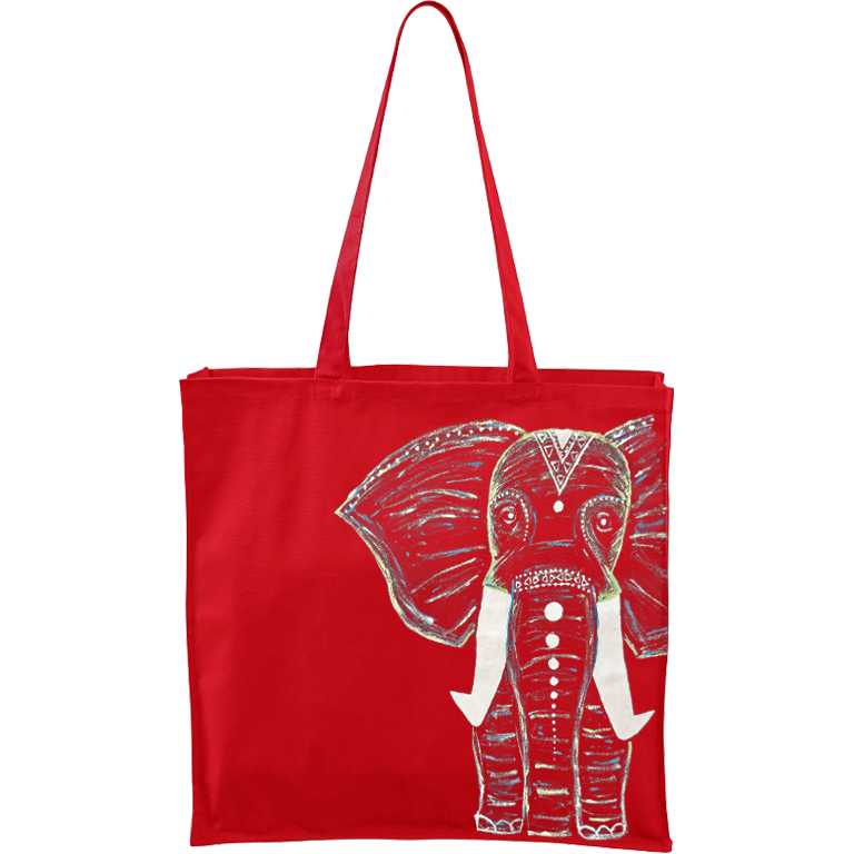 Ručně malovaná větší plátěná taška - Slon Barva tašky: ČERVENÁ