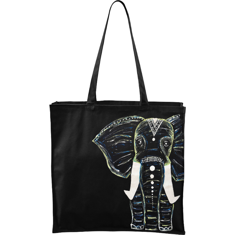 Ručně malovaná větší plátěná taška - Slon Barva tašky: ČERNÁ