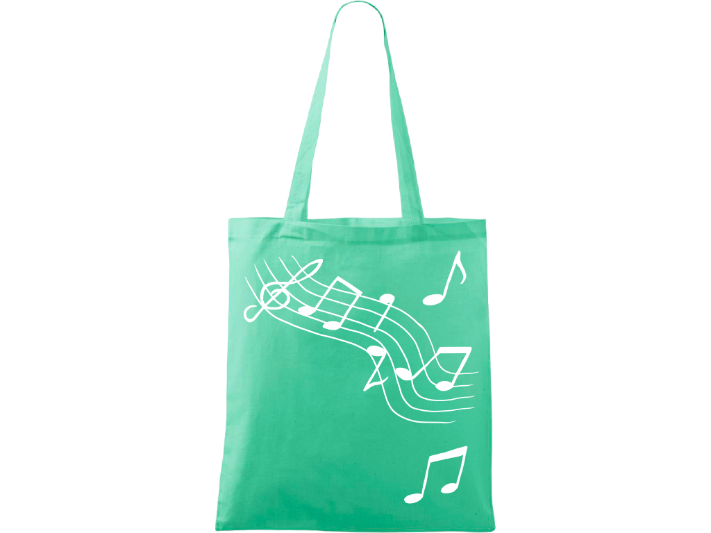Ručně malovaná menší plátěná taška - Noty Barva tašky: SVĚTLE ZELENÁ, Barva motivu: BÍLÁ