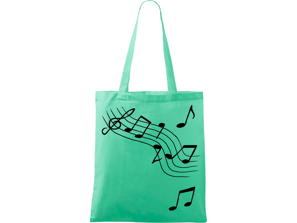 Ručně malovaná menší plátěná taška - Noty Barva tašky: SVĚTLE ZELENÁ, Barva motivu: ČERNÁ