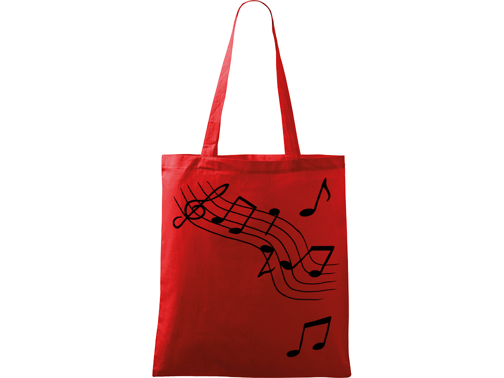 Ručně malovaná menší plátěná taška - Noty Barva tašky: ČERVENÁ, Barva motivu: ČERNÁ