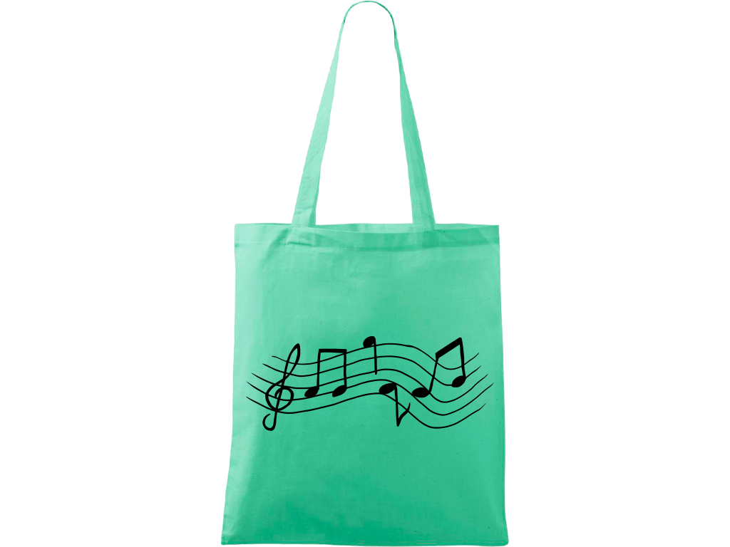Ručně malovaná menší plátěná taška - Noty - Rovné Barva tašky: SVĚTLE ZELENÁ, Barva motivu: ČERNÁ