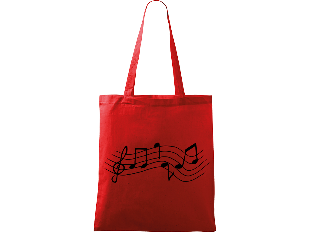 Ručně malovaná menší plátěná taška - Noty - Rovné Barva tašky: ČERVENÁ, Barva motivu: ČERNÁ