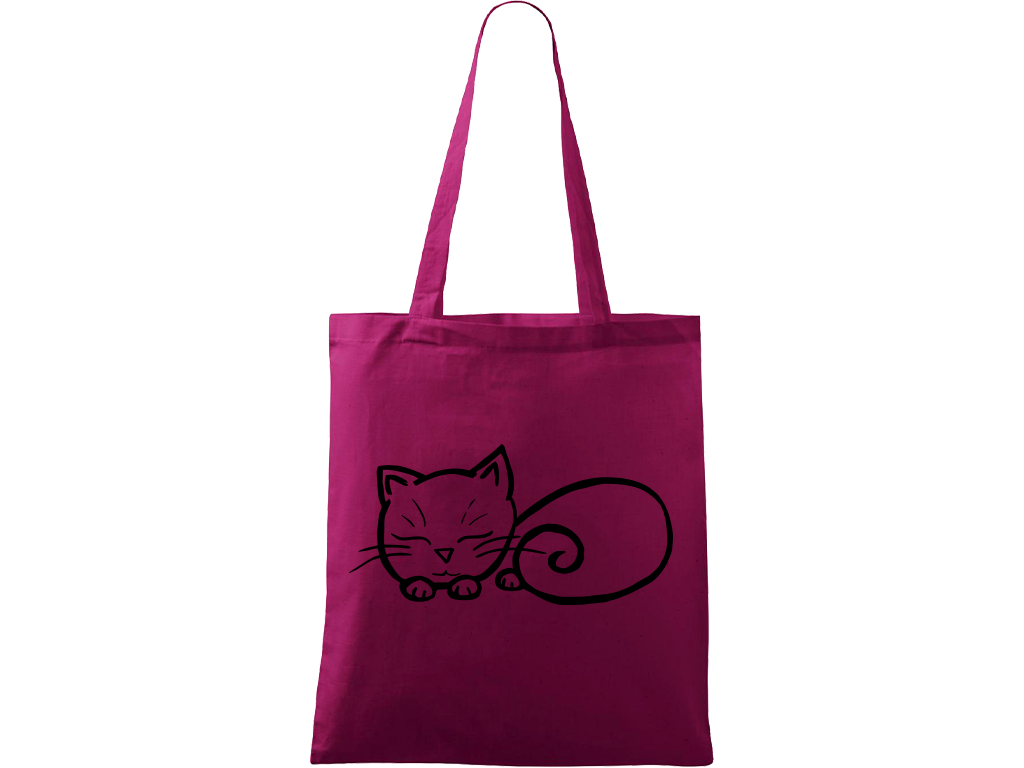 Ručně malovaná menší plátěná taška - Spící kotě Barva tašky: RŮŽOVÁ, Barva motivu: ČERNÁ