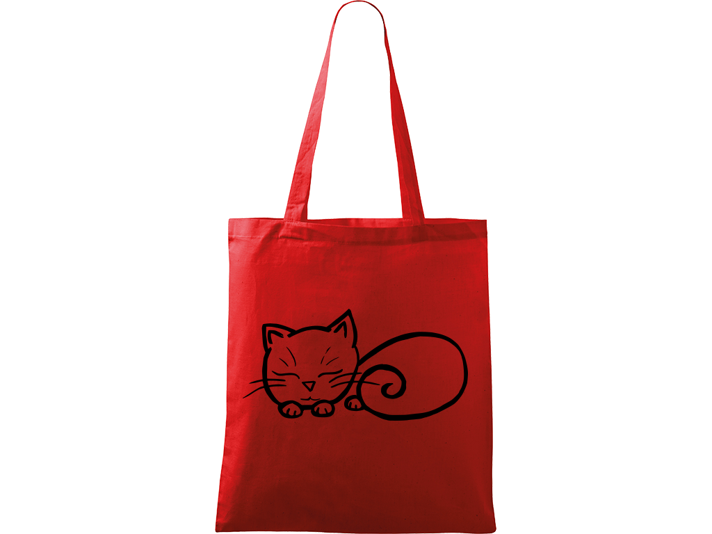 Ručně malovaná menší plátěná taška - Spící kotě Barva tašky: ČERVENÁ, Barva motivu: ČERNÁ