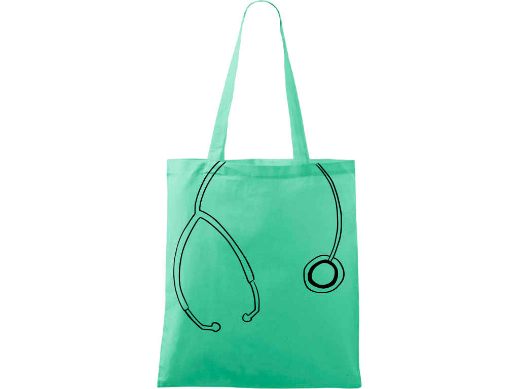Ručně malovaná menší plátěná taška - Stetoskop Barva tašky: SVĚTLE ZELENÁ, Barva motivu: ČERNÁ