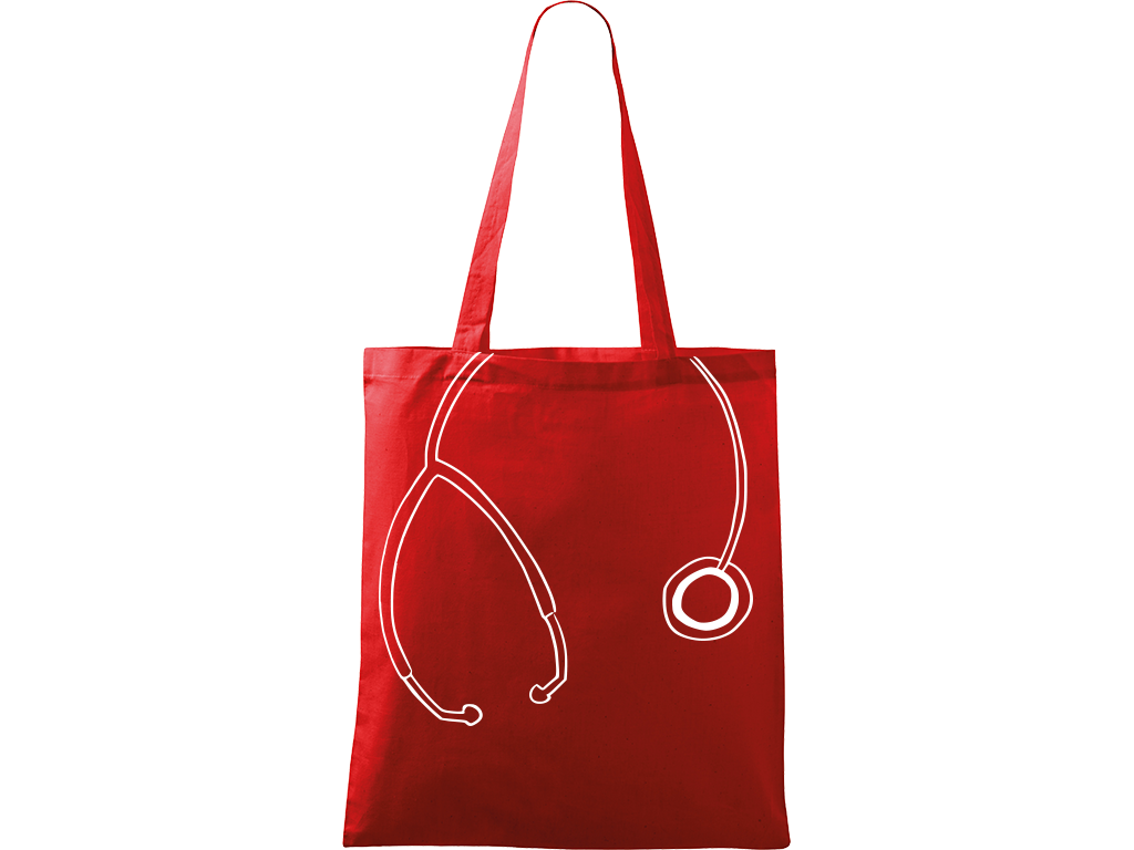 Ručně malovaná menší plátěná taška - Stetoskop Barva tašky: ČERVENÁ, Barva motivu: BÍLÁ