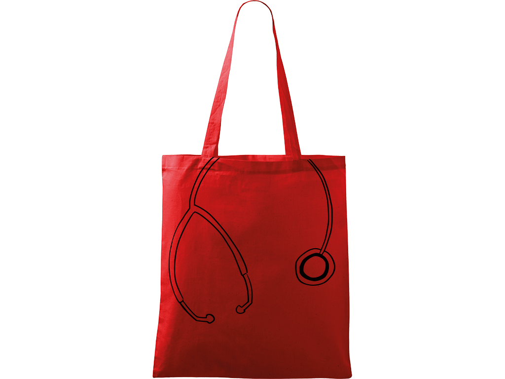Ručně malovaná menší plátěná taška - Stetoskop Barva tašky: ČERVENÁ, Barva motivu: ČERNÁ