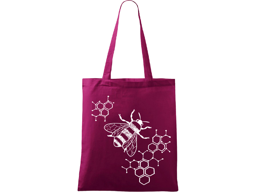 Ručně malovaná menší plátěná taška - Včela - S plástvemi Barva tašky: RŮŽOVÁ, Barva motivu: BÍLÁ