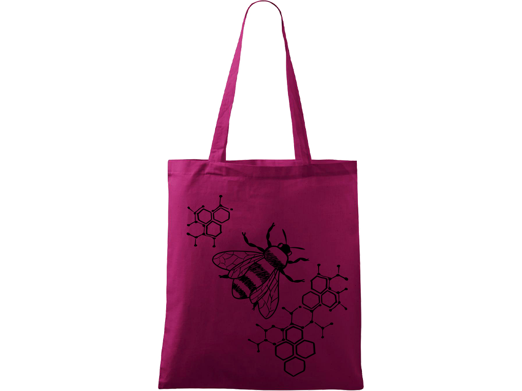 Ručně malovaná menší plátěná taška - Včela - S plástvemi Barva tašky: RŮŽOVÁ, Barva motivu: ČERNÁ
