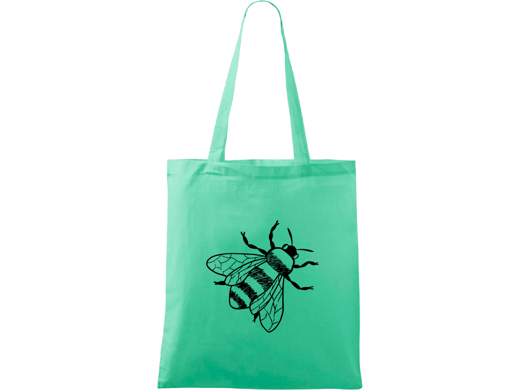 Ručně malovaná menší plátěná taška - Včela Barva tašky: SVĚTLE ZELENÁ, Barva motivu: ČERNÁ