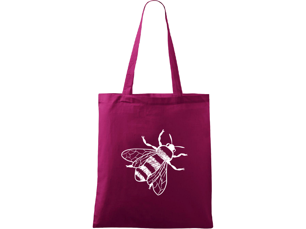 Ručně malovaná menší plátěná taška - Včela Barva tašky: RŮŽOVÁ, Barva motivu: BÍLÁ