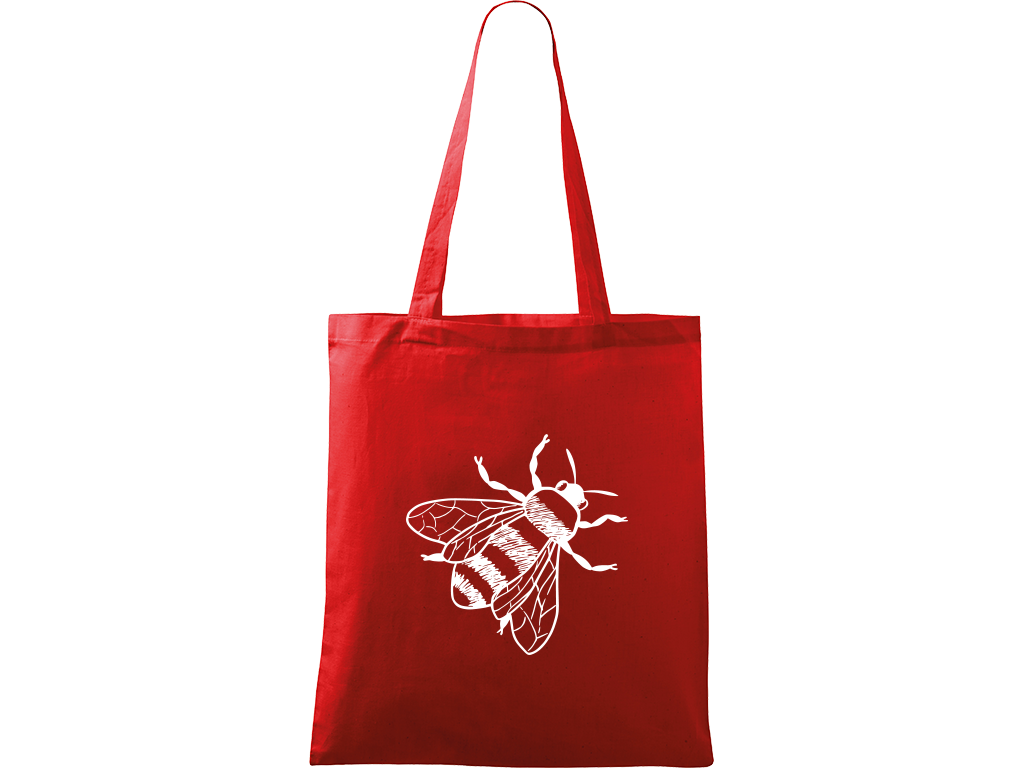 Ručně malovaná menší plátěná taška - Včela Barva tašky: ČERVENÁ, Barva motivu: BÍLÁ