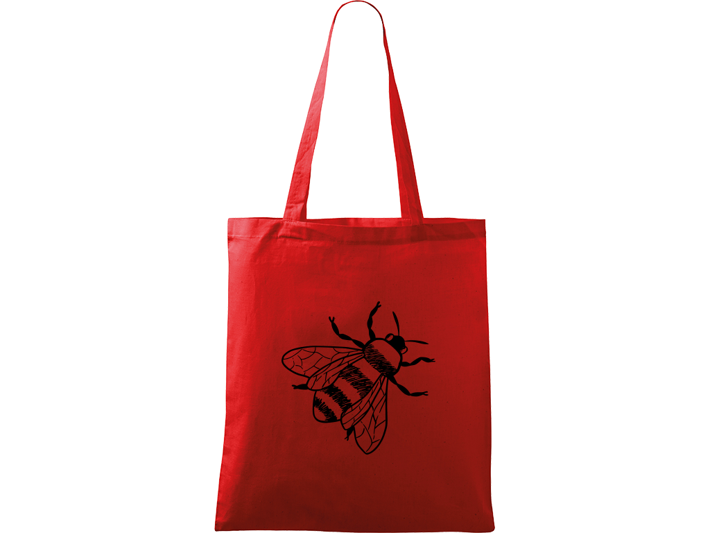 Ručně malovaná menší plátěná taška - Včela Barva tašky: ČERVENÁ, Barva motivu: ČERNÁ