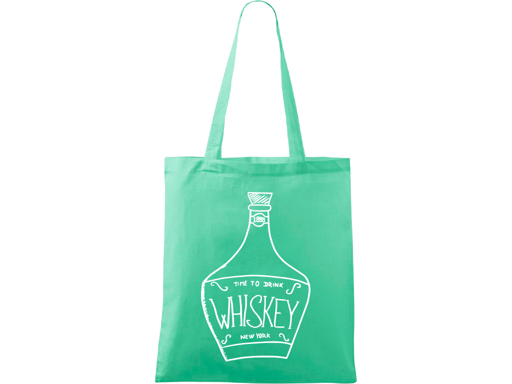 Ručně malovaná menší plátěná taška - Whiskey Barva tašky: SVĚTLE ZELENÁ, Barva motivu: BÍLÁ