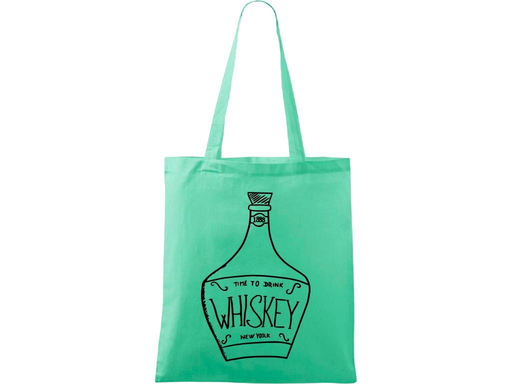Ručně malovaná menší plátěná taška - Whiskey Barva tašky: SVĚTLE ZELENÁ, Barva motivu: ČERNÁ