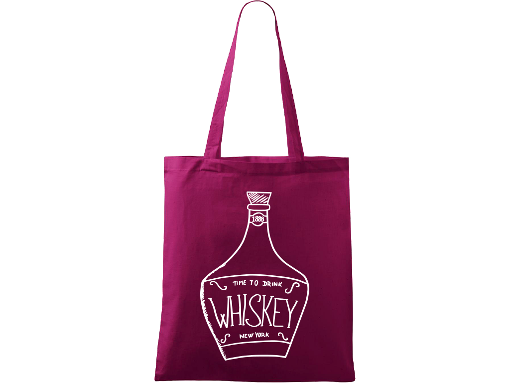 Ručně malovaná menší plátěná taška - Whiskey Barva tašky: RŮŽOVÁ, Barva motivu: BÍLÁ