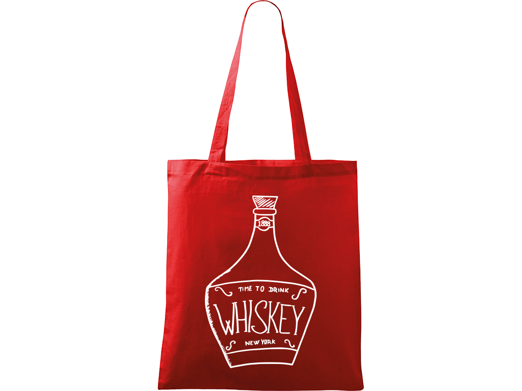 Ručně malovaná menší plátěná taška - Whiskey Barva tašky: ČERVENÁ, Barva motivu: BÍLÁ