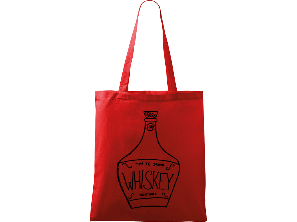 Ručně malovaná menší plátěná taška - Whiskey Barva tašky: ČERVENÁ, Barva motivu: ČERNÁ