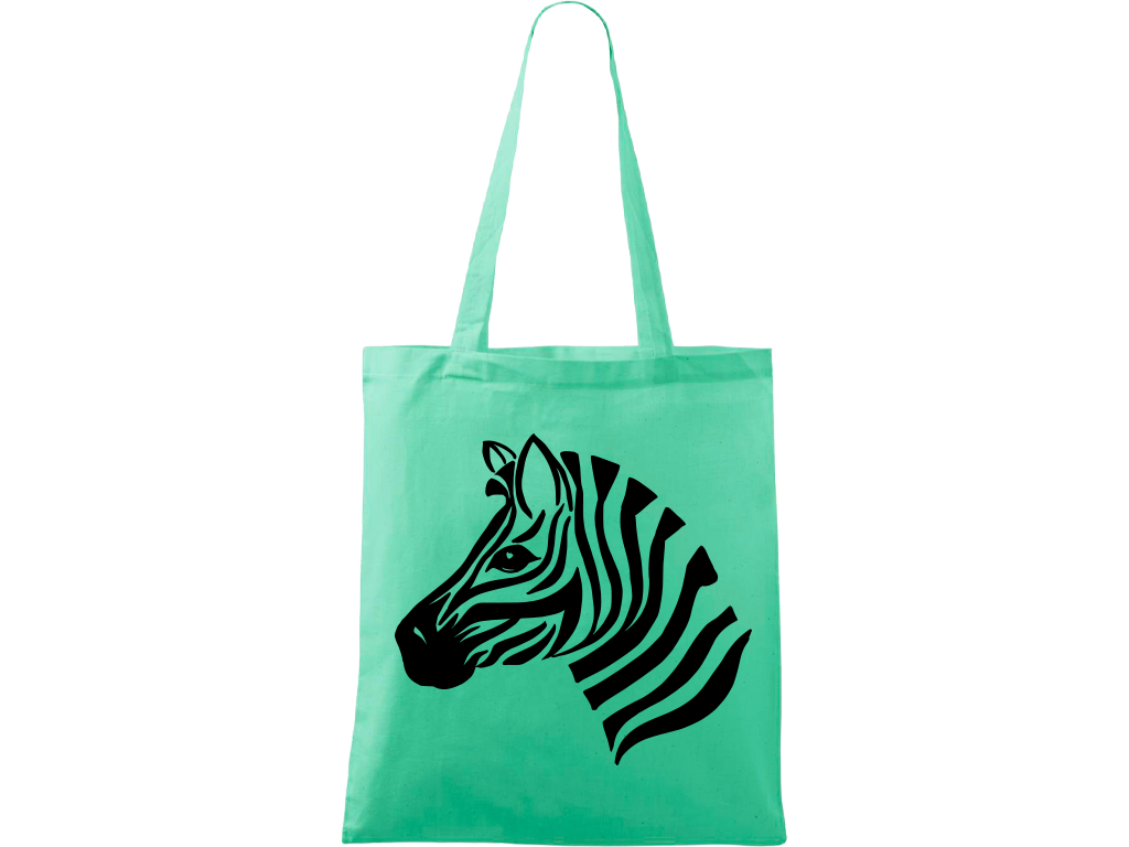 Ručně malovaná menší plátěná taška - Zebra Barva tašky: SVĚTLE ZELENÁ, Barva motivu: ČERNÁ