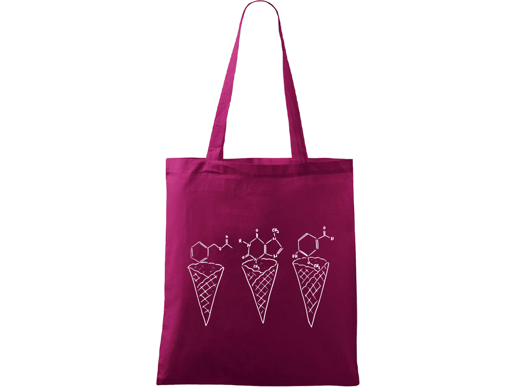 Ručně malovaná menší plátěná taška - Zmrzliny - Jahoda, čokoláda a vanilka Barva tašky: RŮŽOVÁ, Barva motivu: BÍLÁ