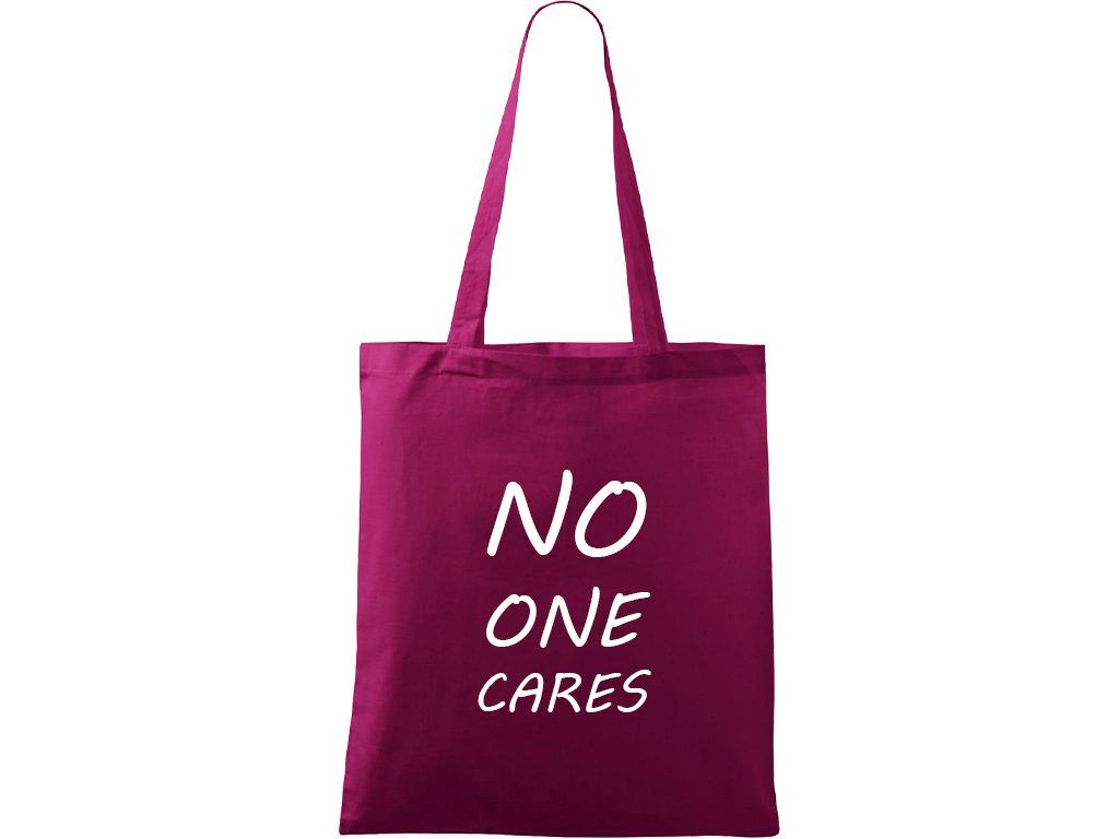 Ručně malovaná menší plátěná taška - No One Cares Barva tašky: RŮŽOVÁ, Barva motivu: BÍLÁ