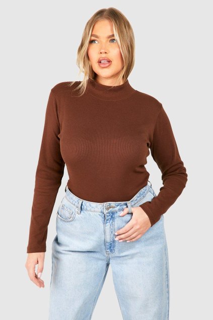 female chocolate plus high neck long sleeve bodysuit 2
