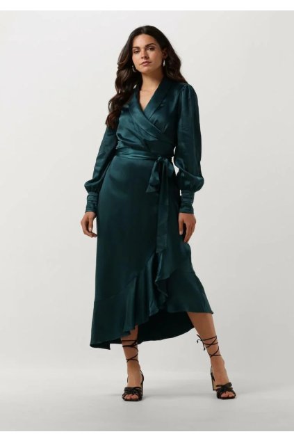 Saténové šaty NOTRE-V midi zeleno/modré