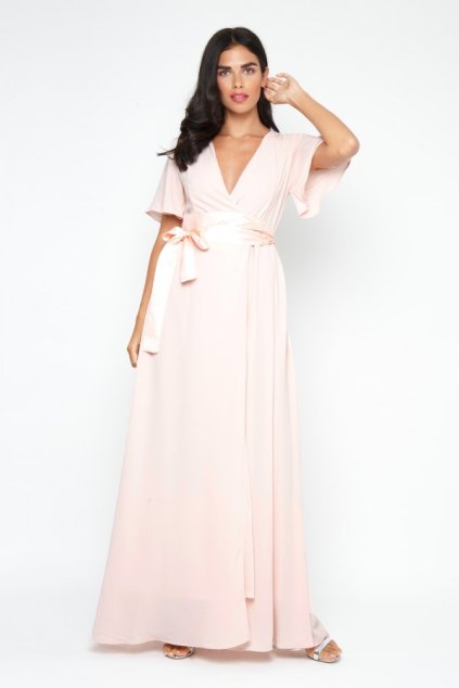 tfnc omaria peach blush bow bridesmaid maxi dress pink