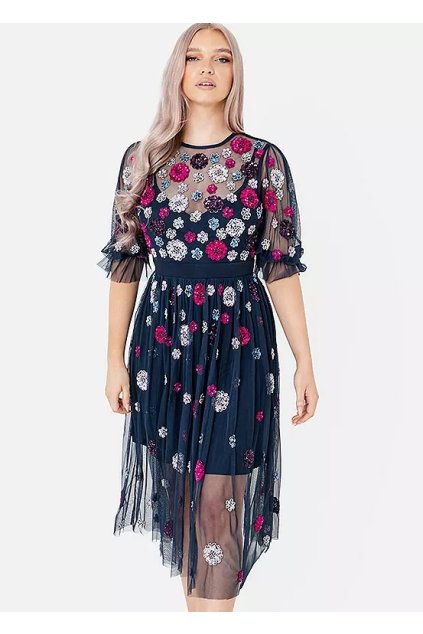 maya deluxe cluster floral midi dress~25W426FRSP