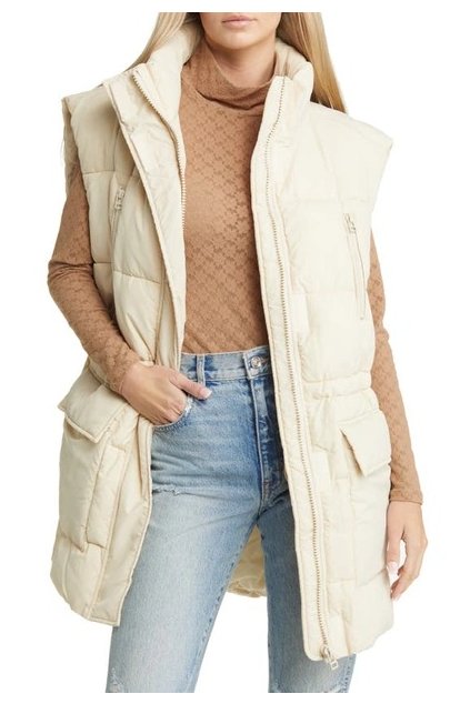 Dlouhá dámská Puffer vesta TOPSHOP Cream-white