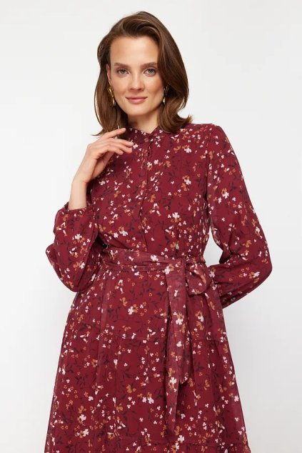 Maxi Šaty Trendyol  Vínové květinové