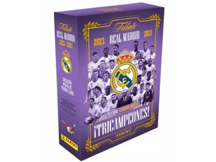 Rookieshop fotbalové karty 202324 Panini Real Madrid Tribute Three Time Champion Soccer Hobby box