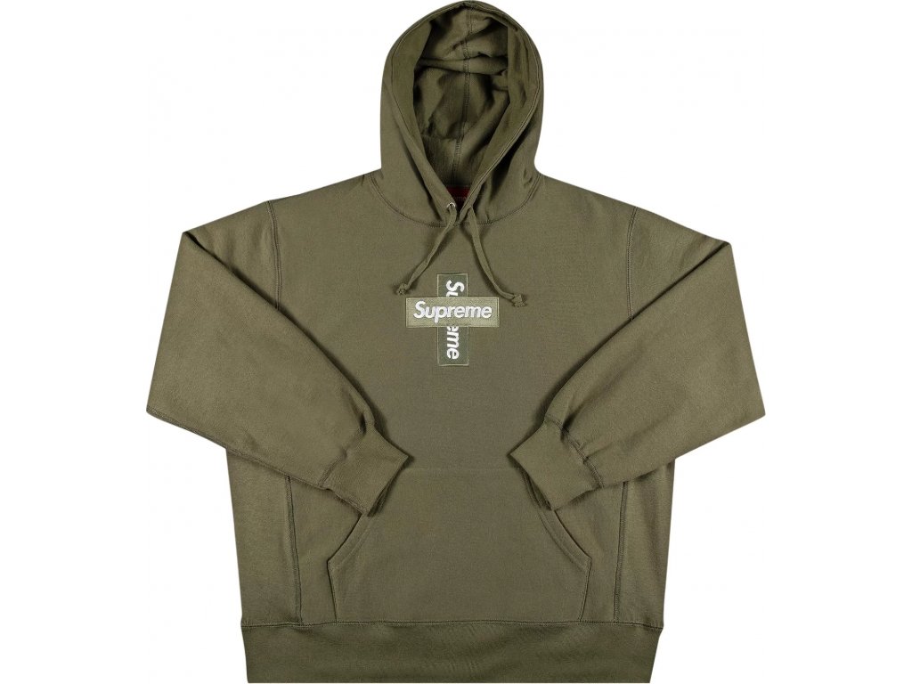 Supreme Cross Box Logo Hooded Sweatshirt Light Olive - ROOMSTOCK
