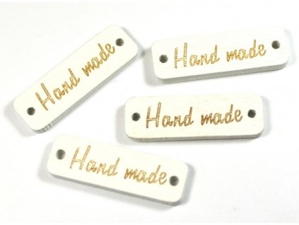 Dřevěná nášivka Hand made bílá