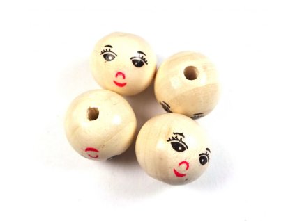 Dřevěné korálky hlava panenky 14 mm