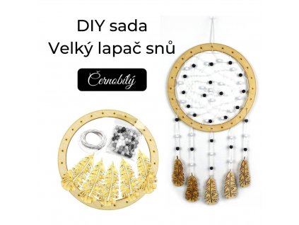 DIY sada Velký lapač snů černobílý