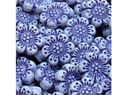 Korálky kytičky bílé modrý zátěr