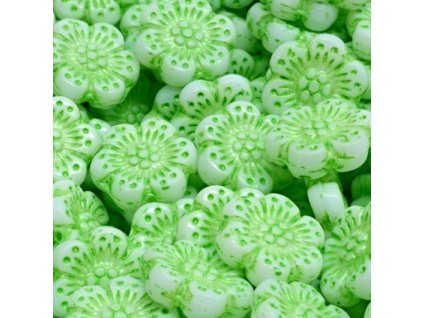 Korálky kytičky bílé sv. zelený zátěr