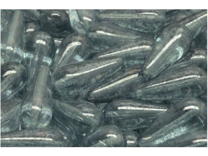 Korálek kapka 20x9mm čirá modrý listr