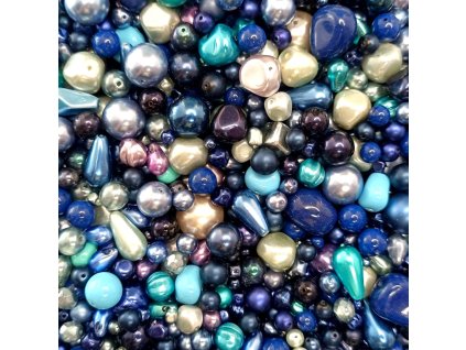 Směs voskovaných perliček modrá